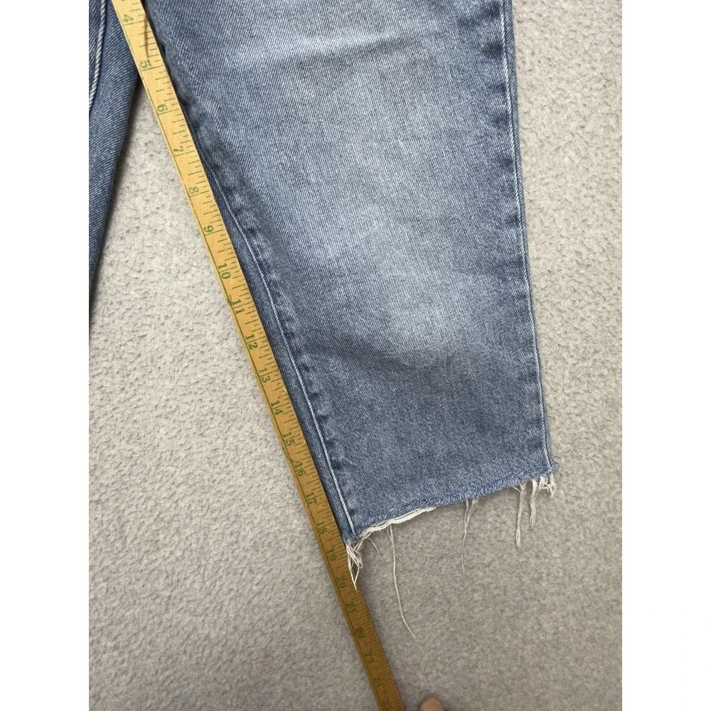 Madewell The Mom Jean Womens 27 Blue‎ High Rise Crop Distressed Raw Hem Denim
